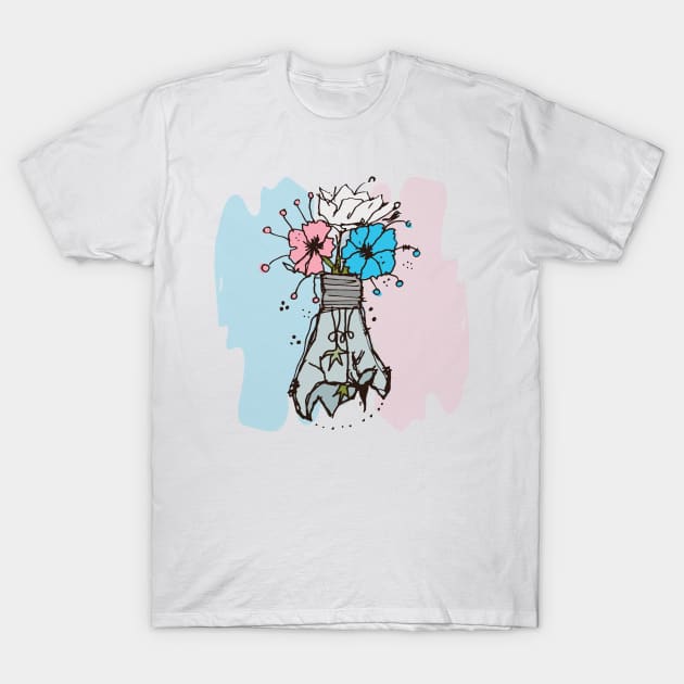 Light bulb with transgender flowers sketch T-Shirt by linespace-001